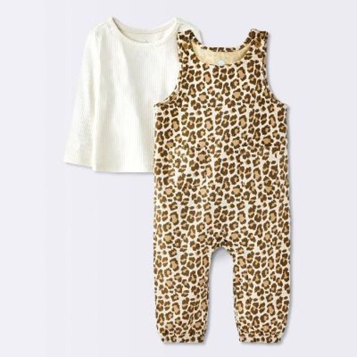 Baby Girls' Cheetah Printed Coverall Set - Cloud Island™ Off-White 3-6M