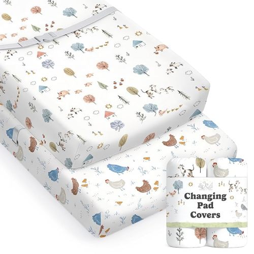 Baby Changing Pad Cover 2-Pack for Boys, Girls (Farm Animals) - Premium Fitted Sheets Baby Diaper Changing Table Cover - Buttery Soft Cotton Blend
