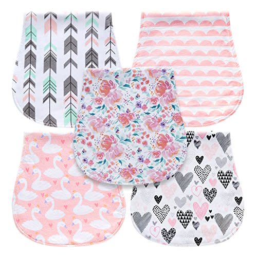 5-Pack Baby Burp Cloths for Girls, Triple Layer, 100% Organic Cotton, Soft and Absorbent Towels, Burping Rags for Newborns by MiiYoung
