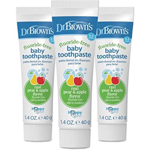 Dr. Brown's Fluoride-Free Baby Toothpaste, Infant & Toddler Oral Care, Apple Pear, 3-Pack, 1.4oz/40g, 0-3 years