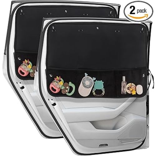 Car Sun Shade Side Window, 2 Pcs Blackout Car Window Shade for Baby Privacy with Storage Net Pockets Auto Curtains 7 Suction Cups for Heat/UV Protection Sun Block Covers