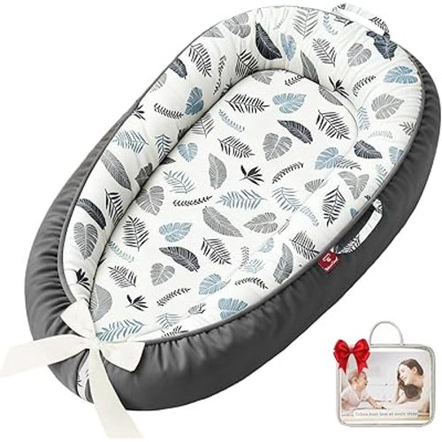 Baby Lounger - 100% Cotton Breathable Infant Lounger for Newborn, Portable Baby Nest for Home and Travel, Waterproof Lining, Newborn Babies Essentials Gifts