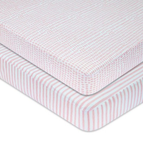 Ely's & Co. Baby Fitted Waterproof Crib Sheet  100% Combed Jersey Cotton  Mauve Pink Stripes & Splash 2 Pack