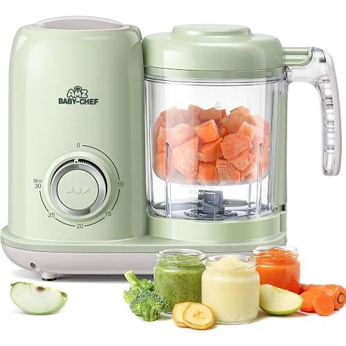 Baby Food Maker, 4 in 1 Baby Food Processor and Steamer, Puree Blender, Multifunctional Baby Puree Maker, Dishwasher Safe (Green)