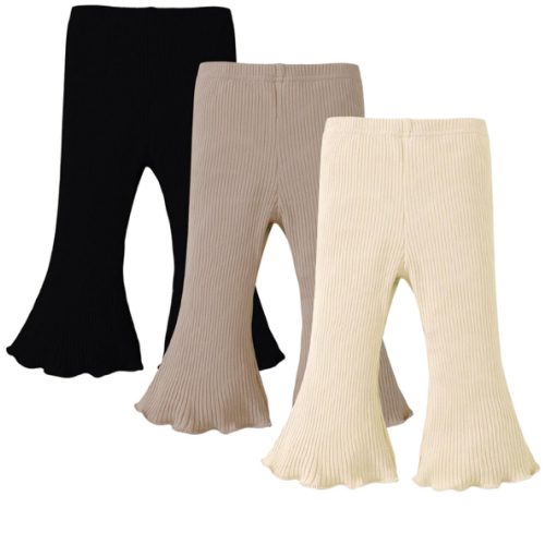 SOBOWO Baby Girl Flare Pants 3 Pack Toddler Solid Ribbed Ruffle Bell Bottoms Pants Trousers Fall Outfits