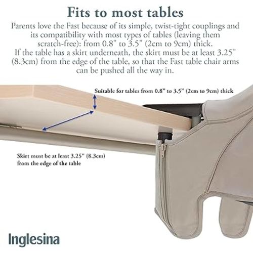 Inglesina Fast Table Chair, Cream - High Chair for Babies & Toddlers 6-36 Months - Fits Tables 0.8'' to 3.5'' Thick - Collapsible, Portable Design - Includes Travel-Friendly Bag - BPA Free