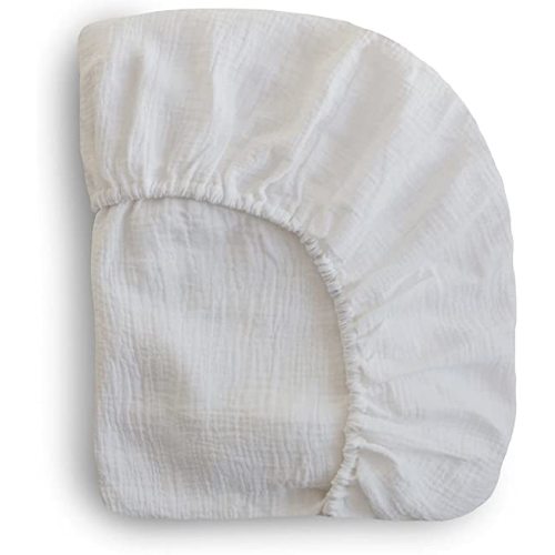 mushie Extra Soft Mini Muslin Fitted Crib Sheet | 24"x 38" (White)