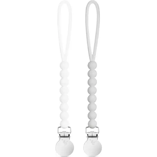 Ryan & Rose Cutie Clip 2 Pack - Pacifier Clip Holder Silicone (Judy-White/Judy-Grey)