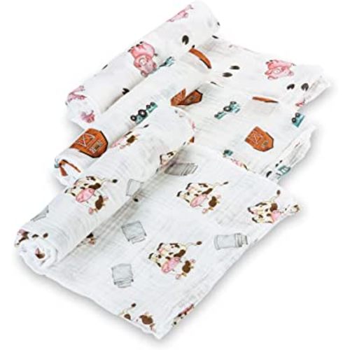 LollyBanks Swaddle Blanket | 100% Muslin Cotton | Gender Neutral Newborn and Baby Nursery Essentials for Girls and Boys, Registry | Farm 3 Pack