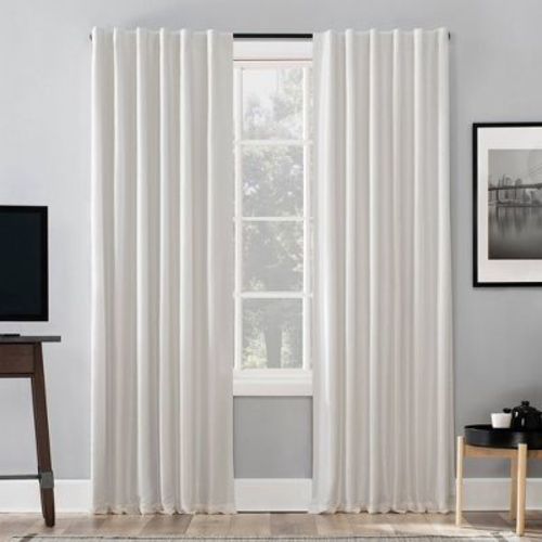 50"x84" Sun Zero Blackout Evelina Faux Dupioni Silk Curtain Panel Pearl: Modern Solid Back Tab Indoor Panel