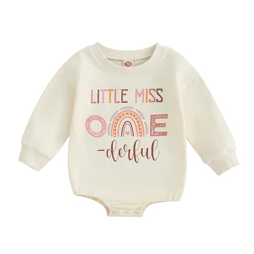 CREAIRY Baby Girl Little Miss Onederful Bubble Romper Sweatshirt Long Sleeve Bodysuit 1st Birthday Outfit Fall Clothes