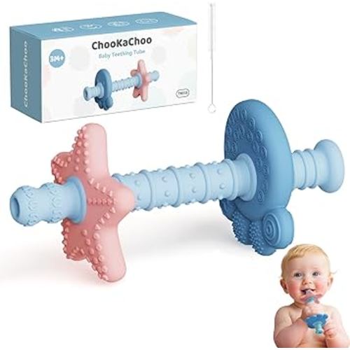 Baby Teething Toys for 3–12 Months, Food-Grade Silicone Hollow Tube Teether Stick, BPA-Free & Multi-Textured, Gum Massage, Sensory Development & Teething Relief, SeaBite