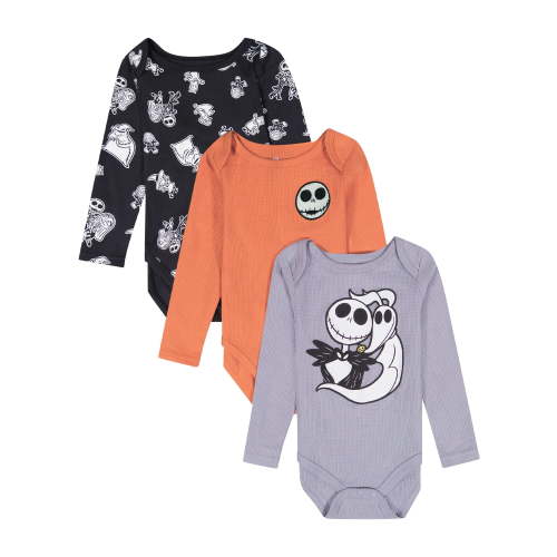 Nightmare Before Christmas Baby Boy 3 Pack Long Sleeve Bodysuit, Size 0-24 Months