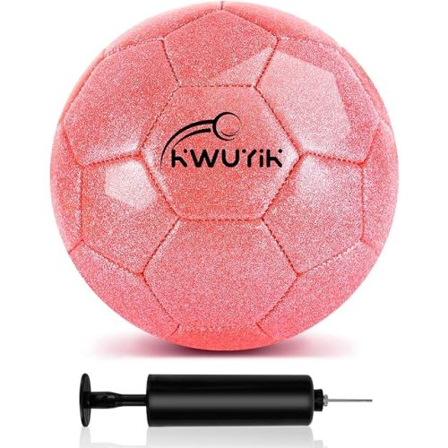 Size 3 4 5 Glitter Pink Gold Purple Soccer Ball Set with Pump Youth Soccer Ball for Kids Aged 4-6 6-8 8-12 Toddler Soccer Ball Soft Training Ball Practice for Teens Children Adults Boys Girls