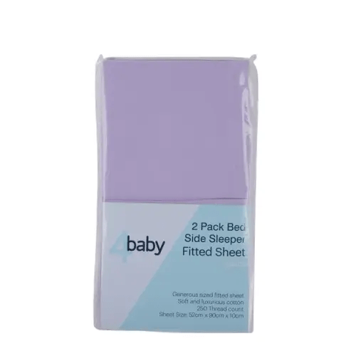 4Baby 2 Pack Fitted Sheet Bedside Sleeper Percale Lilac | Baby Bunting AU