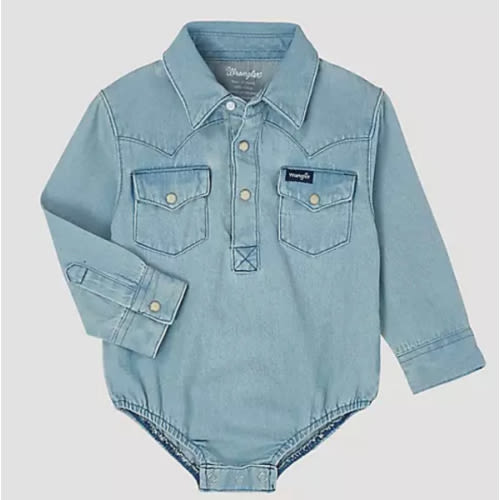 Baby Boy Long Sleeve Denim Bodysuit with Western Snap Placket | COLLECTIONS | Wrangler®