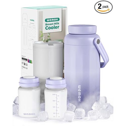 Breast Milk Cooler Bottle - 12H+ Ice-Cold/24H Safe Storage, Compatible with Spectra Pumps, TSA Approved Travel Chiller, 18oz (2x9oz) Lightweight Leakproof Container for Work, Purple