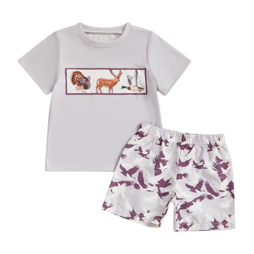 Kaipiclos Baby Boys Clothes Toddler Summer Outfits Short Sleeve Duck Print Pocket T-Shirt Tops and Shorts Farm Baby Clothes