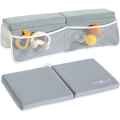 IZAKKAN ESSENTIALS Bath Kneeler and Elbow Rest Pad Set - 1.5" Thick Baby Bath Kneeler - Non-Slip Bathtub Kneeler and Elbow Rest Set with Toy Organizer - Machine Washable Bath Kneeling Pad (Grey)