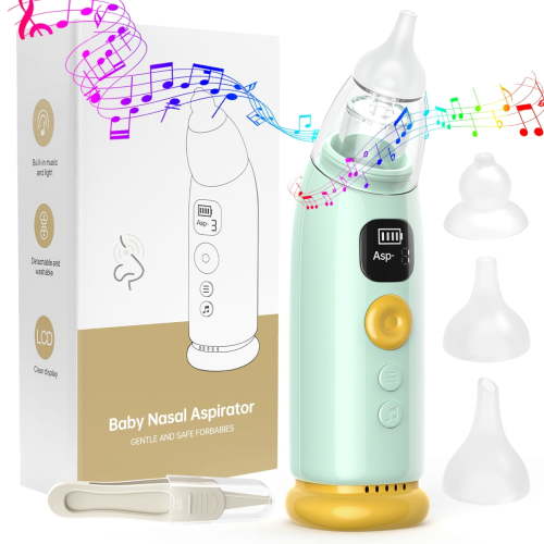 Cshidworld Nasal Aspirator for Baby, Electric Nose Aspirator for Toddlers, Waterproof Baby Nose Sucker with 3 Silicone Tips, 3 Adjustable Suction Level, Music and Light Soothing Function,Green