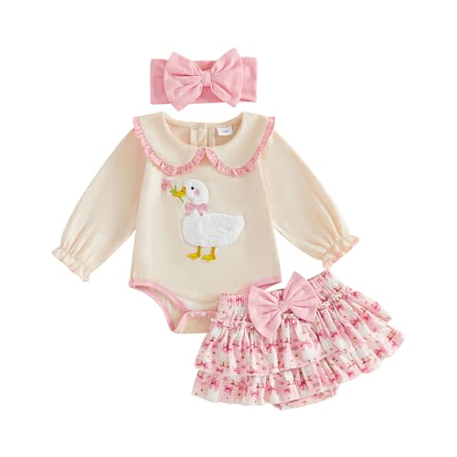 Newborn Baby Girl Outfit Goose Romper and Tutu Skirt Headband Fall Clothes | Silly goose embroidery, Ruffled collar, Bubble bodysuit top, Bow headband, Fall winter outfit baby girl