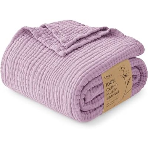 Love's cabin 100% Cotton Muslin Blanket, 6 Layer Lightweight Breathable Gauze Throw Blanket 50 x 60 Inches, Soft All Season Blanket for Couch, Bed, Sofa, Lavender
