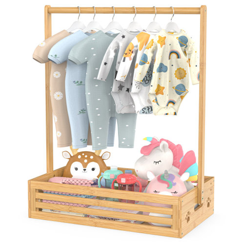 Gracie Oaks Baby Clothes Rack With Storage Box & Adjustable Hanging Rod for Toddler Pets Doll | Wayfair
