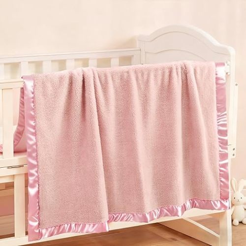 Pro Goleem Fleece Baby Blankets for Girls with 2 Inch Satin Trim, Super Soft Plush Receiving Blanket for Infant Toddler Newborn, Cozy 30x40 Inch Crib & Stroller Blanket (Pink)