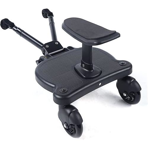 Universal Stroller Board, 2-in-1 Sitting Standing Stroller Rider Board with Detachable Seat Pram Pedal Adapter for Most Strollers, Holds Children Up to 55Lbs 3-7 Years