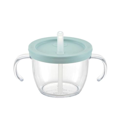 Richell Push Flow Training Sippy Cup with Silicone Straw and Handles, 5 oz, for baby 6 month+ Light Blue