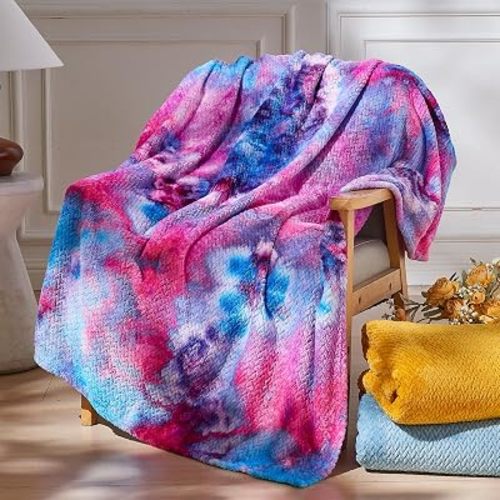 NEWCOSPLAY Fleece Leaves Pattern Throw Blanket, Purple Rainbow, 50"x60"
