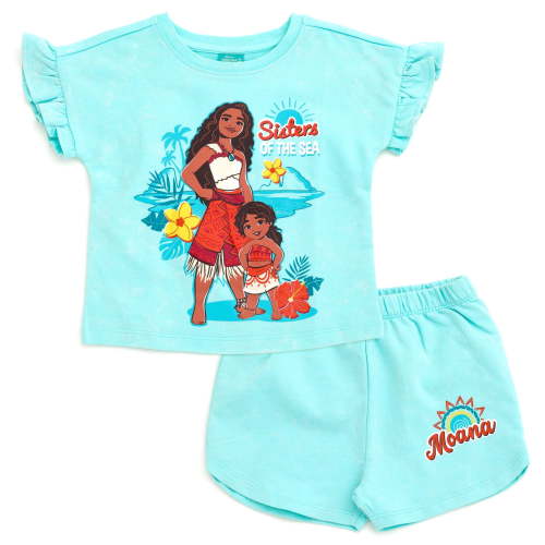 Disney Moana Toddler Girls' Short Sleeve Graphic T-Shirt and French Terry Shorts Set Teal Optic Wash Moana