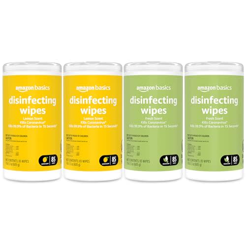 Amazon Basics Disinfecting Wipes, Lemon & Fresh Scent, Sanitizes/Cleans/Disinfects/Deodorizes, 340 Count (4 Packs of 85)