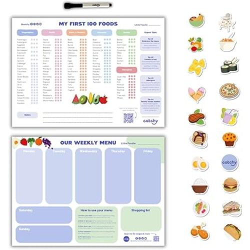 CATCHY - First 100 Foods Tracker + Weekly Menu Set - Magnet Bundle