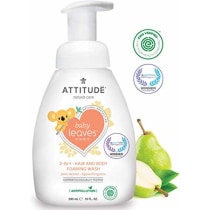 ATTITUDE 2-in-1 Hair and Body Foaming Baby Wash, EWG Verified Shampoo Soap, Dermatologically Tested, Made with Naturally Derived Ingredients, Vegan, Unscented, 10 Fl Oz