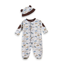 Little Me Baby Boy Clothes 2-Piece Baby Sleeper and Cap Set, 100% Cotton Footies Baby Essentials, Preemie to 9 Months