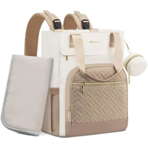 LOVEVOOK Diaper Bag Backpack, Large Capacity Portable Baby Bag with Foldable Diaper Changing Pad, Waterproof Baby Diaper Bags Gift for Mon Dad, Ivory Khaki