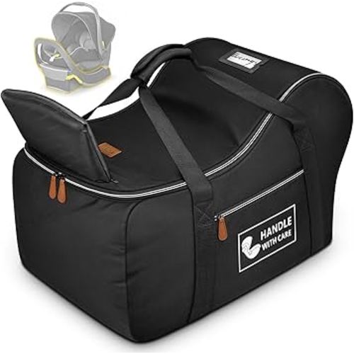 YOREPEK Car Seat Travel Bag Fits Infant Carseat with Anti-Rebound Bar Base, Padded Carseat Bags for Air Travel, Car Seat Airplane Cover with Side Pocket for Baby Essentials, Black