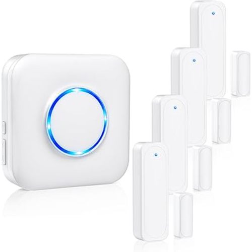 Door Chime, Satisure Door Sensor Chime When Door Opens, Door Entry Alarm for Business/Home/Office/Store with 600 FT Range 58 Chimes 5 Volume Levels LED Indicator (1 Receivers & 4 Sensors)