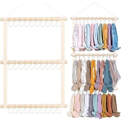 POVETIRE Headband Holder Head Bands Organizer for Girls, Baby Headbands Hair Accessories Organizer Storage Wall Hanging Decor for Nursery Toddler Girls Room… (Beige-2)