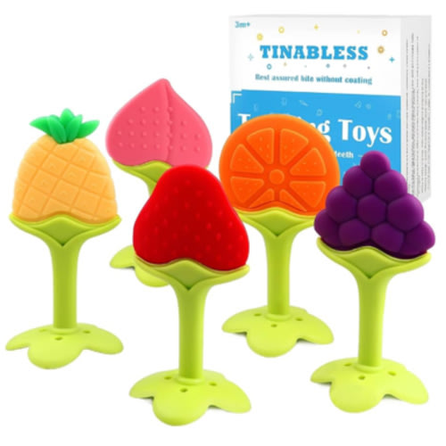 Teething Toys (5 Pack) - Tinabless Infant Teething Keys Set, BPA-Free, Natural Organic Freezer Safe for Infants and Toddlers, Silicone Baby Teethers