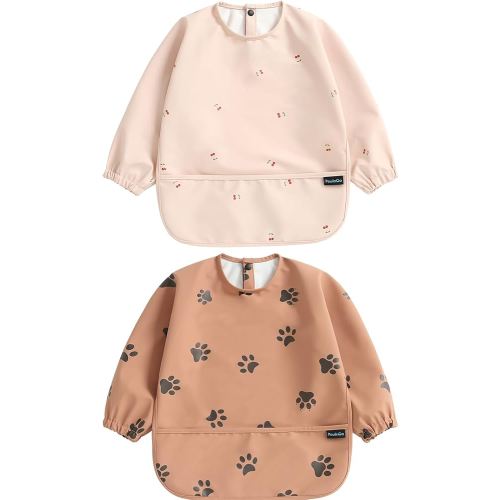PewinGo Bavoir de sevrage à manches longues 2 pièces et BLW, matériau doux et doux pour la peau, bavoirs pour l'alimentation du bébé, imperméable et facile à nettoyer et lavable en machine, pour bébés