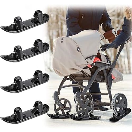 4 Pcs Stroller Snow Skis Winter Sledge Board Attachment Skiing Sled Winter Scooter Skis for Snowfields Baby Stroller Balance Bikes