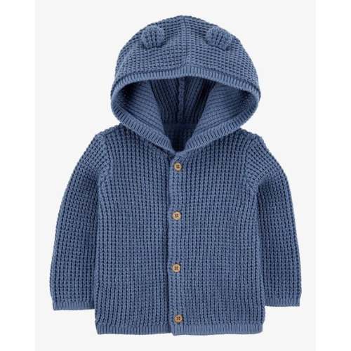 Baby Hooded Waffle Knit Cardigan - Navy Blue - Carter's | Carter's