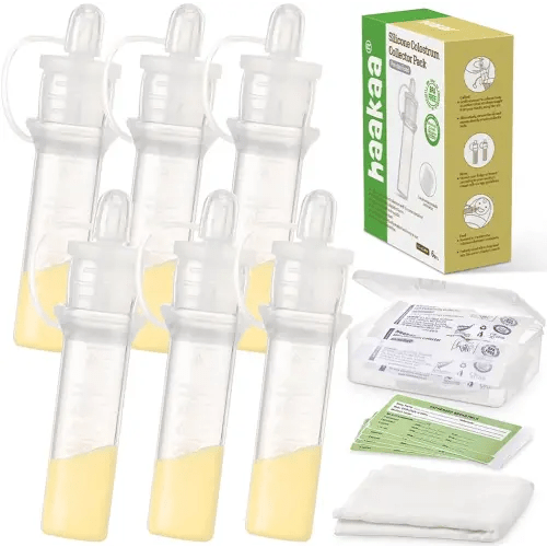 haakaa Colostrum Collector Kit Breast Milk Collector with Cotton Cloth Wipe and Storage Case, Ready-to-Use, Reusable, 4ml/6pcs