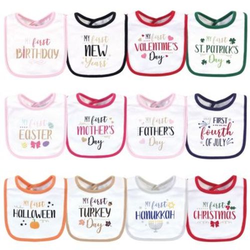 Little Treasure Baby Girl Cotton Bibs 12pk, Holiday Fancy Girl, One Size