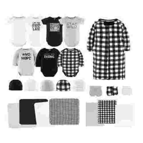 Peanutshell Newborn Baby Essential Starter Clothes Bundle, Layette Gift Set for Boys & Girls, Black & White Plaid