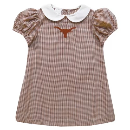 Texas Longhorns Vive La Fete Girls Infant Gingham Puffy A-Line Dress - Orange