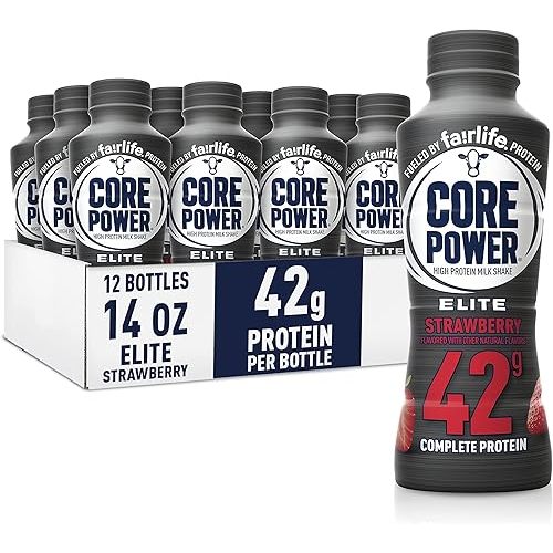 Core Power Elite High Protein Shake, Strawberry, 42g Bottle, 14oz, 12 Pack