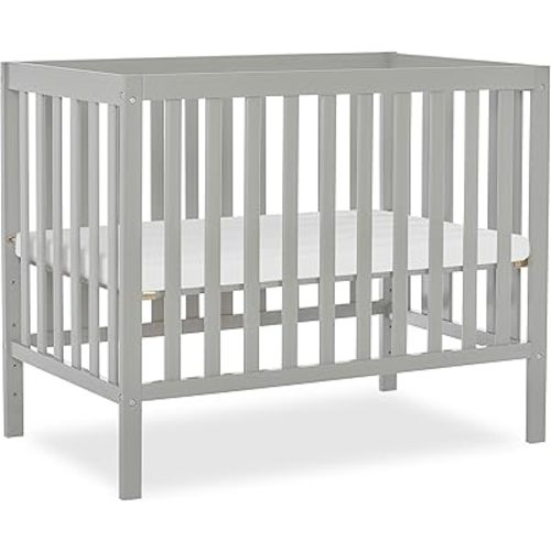 Dream On Me Edgewood 4-in-1 Convertible Mini Baby Crib in Cool Grey GreenGuard Gold & BSA, Non-Toxic, Compact 40×25×33″ Design, Converts to Mini Daybed & Twin Bed (Rails to Buy) 1″ Mattress Pad